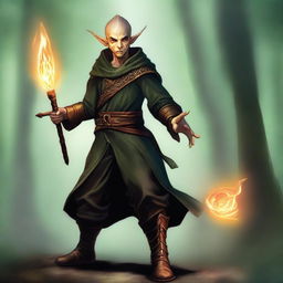 A visually striking digital art image portrays a skinny and slim, very handsome male Halfling wizard