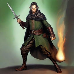 A visually striking digital art image portrays a skinny and slim, very handsome male Halfling wizard