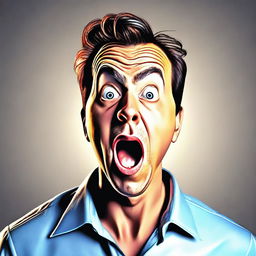 A high-quality digital art depicting a surprised man looking at something