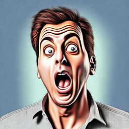 A high-quality digital art depicting a surprised man looking at something