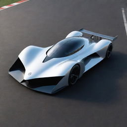 A futuristic illustration of a 22nd-century (2100s) race car, showcasing extreme aerodynamics, groundbreaking materials, and next-gen propulsion systems on a high-tech racetrack.