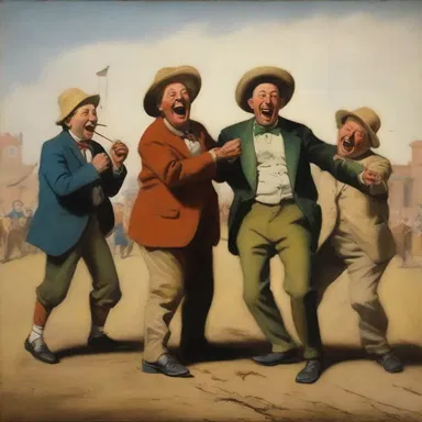 The painting depicted a group of people engaged in high jinx, laughing and playing pranks on each other.