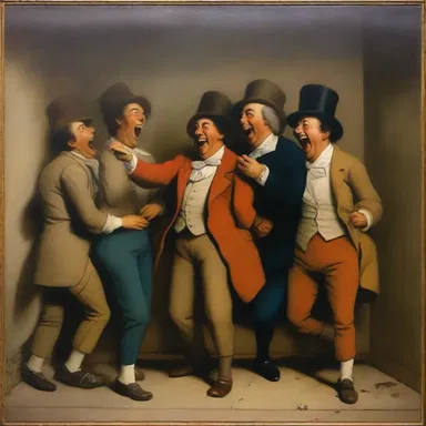 The painting depicted a group of people engaged in high jinx, laughing and playing pranks on each other.