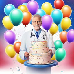 An exquisitely crafted digital art poster, featuring a celebration theme for a doctor's birthday