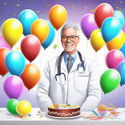 An exquisitely crafted digital art poster, featuring a celebration theme for a doctor's birthday