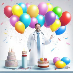 An exquisitely crafted digital art poster, featuring a celebration theme for a doctor's birthday