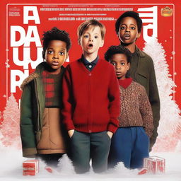 A high-resolution, digitally designed movie poster in the style of Home Alone, featuring Jacob Tremblay, Letitia Wright, and Druski