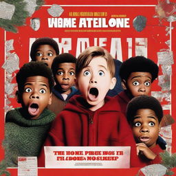 A high-resolution, digitally designed movie poster in the style of Home Alone, featuring Jacob Tremblay, Letitia Wright, and Druski