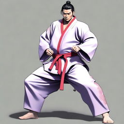 A high-quality digital art image of a man in a full body pose, wearing a keikogi suit