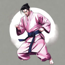 A high-quality digital art image of a man in a full body pose, wearing a keikogi suit