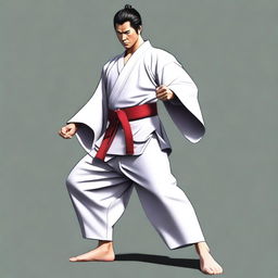 A high-quality digital art image of a man in a full body pose, wearing a keikogi suit