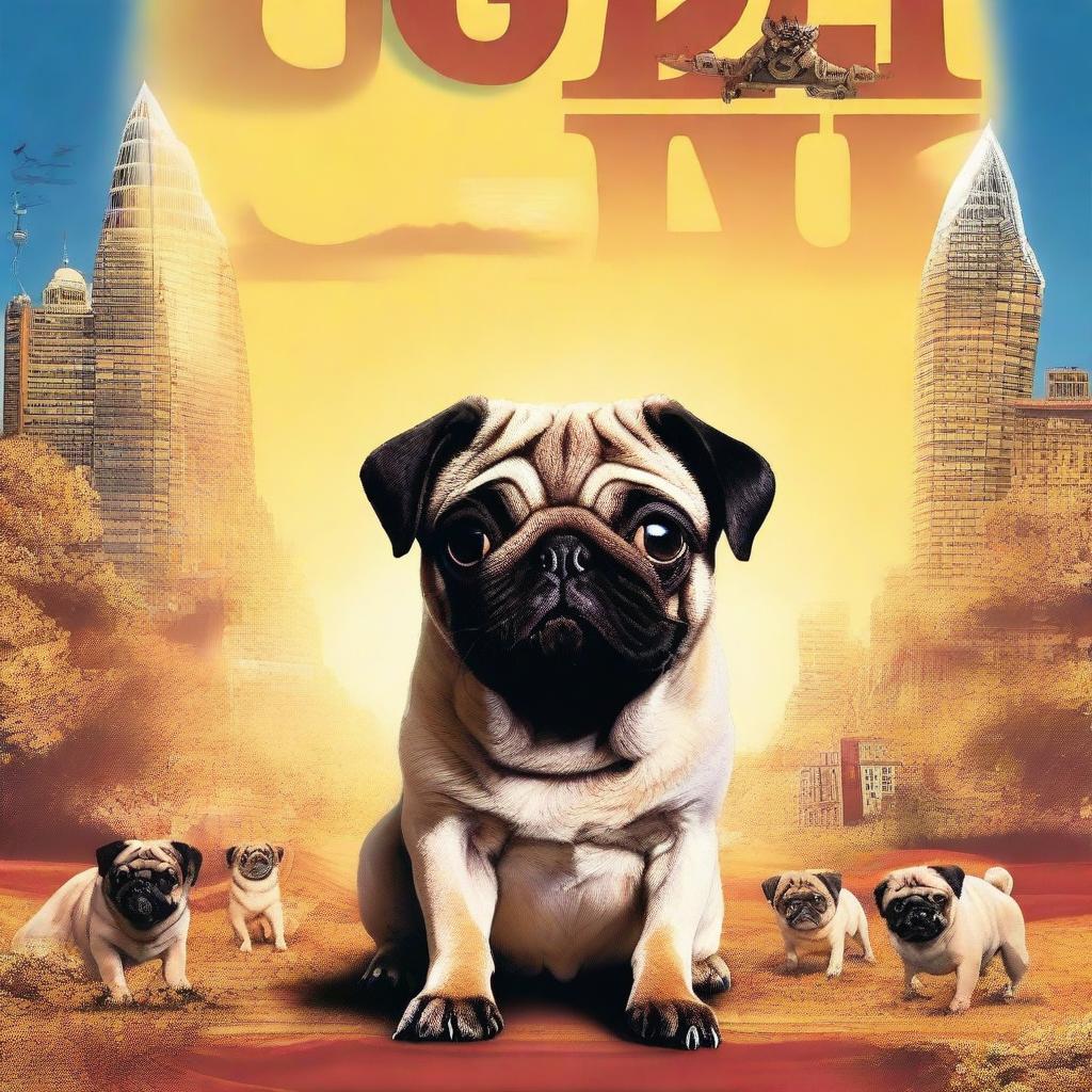 A high-quality, digitally designed movie poster featuring a pug as the main character