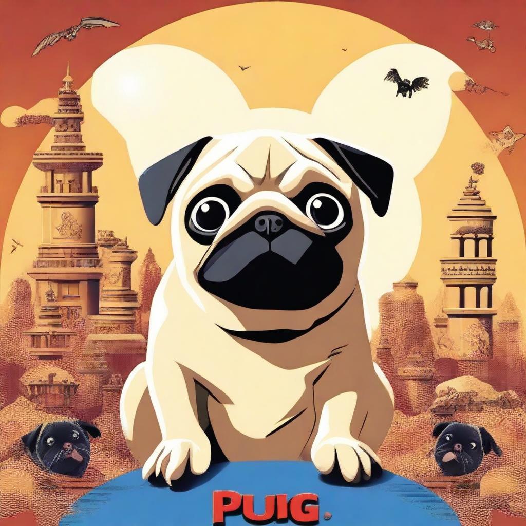 A high-quality, digitally designed movie poster featuring a pug as the main character