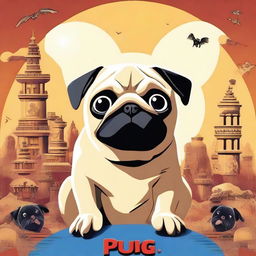 A high-quality, digitally designed movie poster featuring a pug as the main character