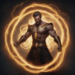 An illuminated portrait of Balmond the character with dynamic swirls of energy radiating from his form, showcasing his strength and power