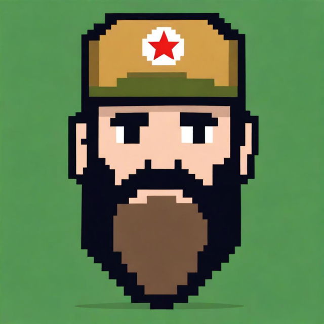 A pixel art image features a game face sprite of Fidel Castro in the style of a Pokémon game character