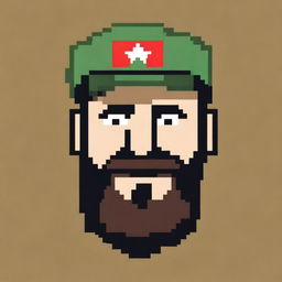 A pixel art image features a game face sprite of Fidel Castro in the style of a Pokémon game character