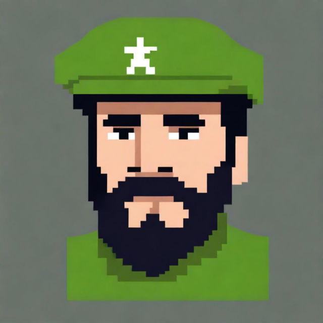 This image is a pixel art representation of the famous leader Fidel Castro, designed in the style of a Pokémon game face sprite