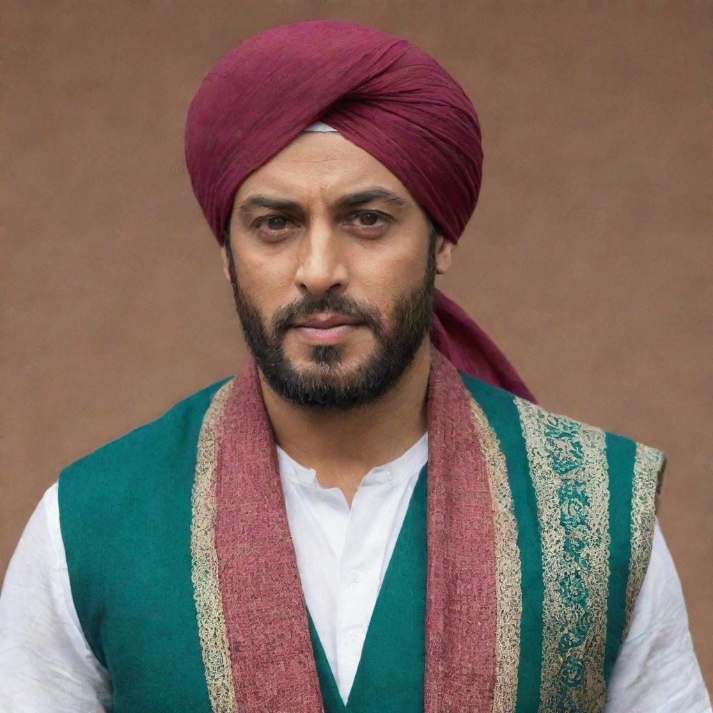 Indian actor Salman Khan wearing traditional Afghani attire, featuring a solid-colored turban and loose, comfortable clothing.