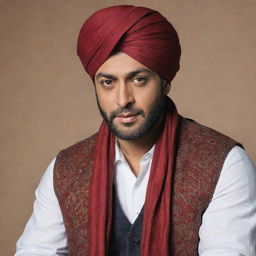 Indian actor Salman Khan wearing traditional Afghani attire, featuring a solid-colored turban and loose, comfortable clothing.