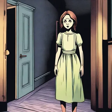 The protagonist is terrified as she struggles to tell apart the real dangers from her own paranoia in the haunted house.