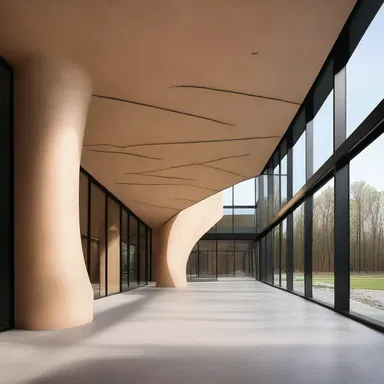 The unique shape and materials used in the building make it easy to tell apart from the surrounding structures.