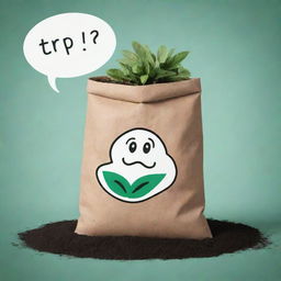 An animated, talking bag of fertilizer with a speech bubble, expressing a profound gardening tip.