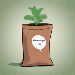 An animated, talking bag of fertilizer with a speech bubble, expressing a profound gardening tip.