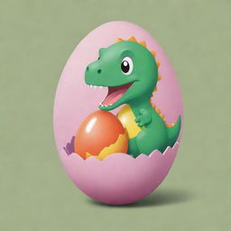 Create a sticker-style animation of a dinosaur egg hatching into a dinosaur holding a Yupi candy.