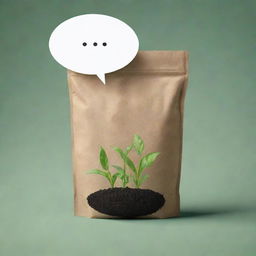 A plain animated talking bag of fertilizer with a speech bubble, expressing a profound gardening tip, with no plants or leaves surrounding it.