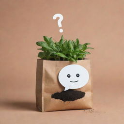 A plain animated talking bag of fertilizer with a speech bubble, expressing a profound gardening tip, with no plants or leaves surrounding it.