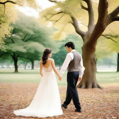 As the couple wandered through the park, the soft breeze gently brushed their hair, adding to the romantic atmosphere.