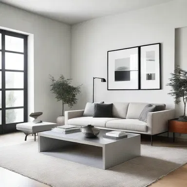 The minimalist living room had a brushed metal coffee table that complemented the modern aesthetic.