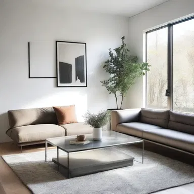 The minimalist living room had a brushed metal coffee table that complemented the modern aesthetic.
