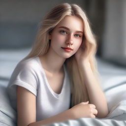 An exquisite digital art composition, featuring a beautiful young adult woman with long blonde hair