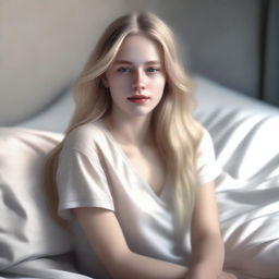 An exquisite digital art composition, featuring a beautiful young adult woman with long blonde hair