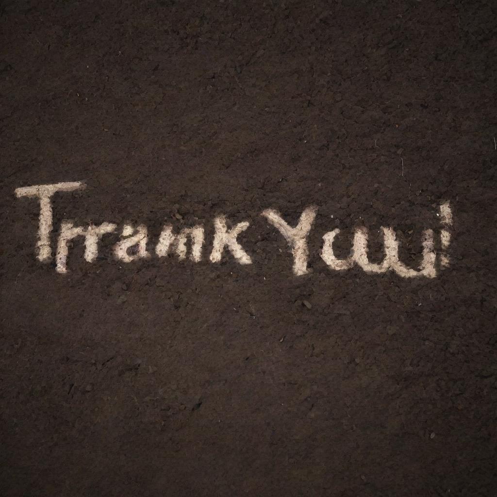The words 'Thank You' artistically etched onto a bed of rich, dark soil.