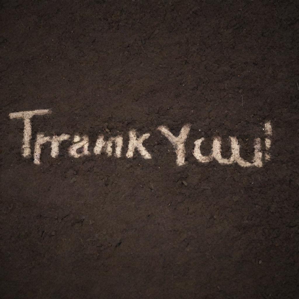 The words 'Thank You' artistically etched onto a bed of rich, dark soil.