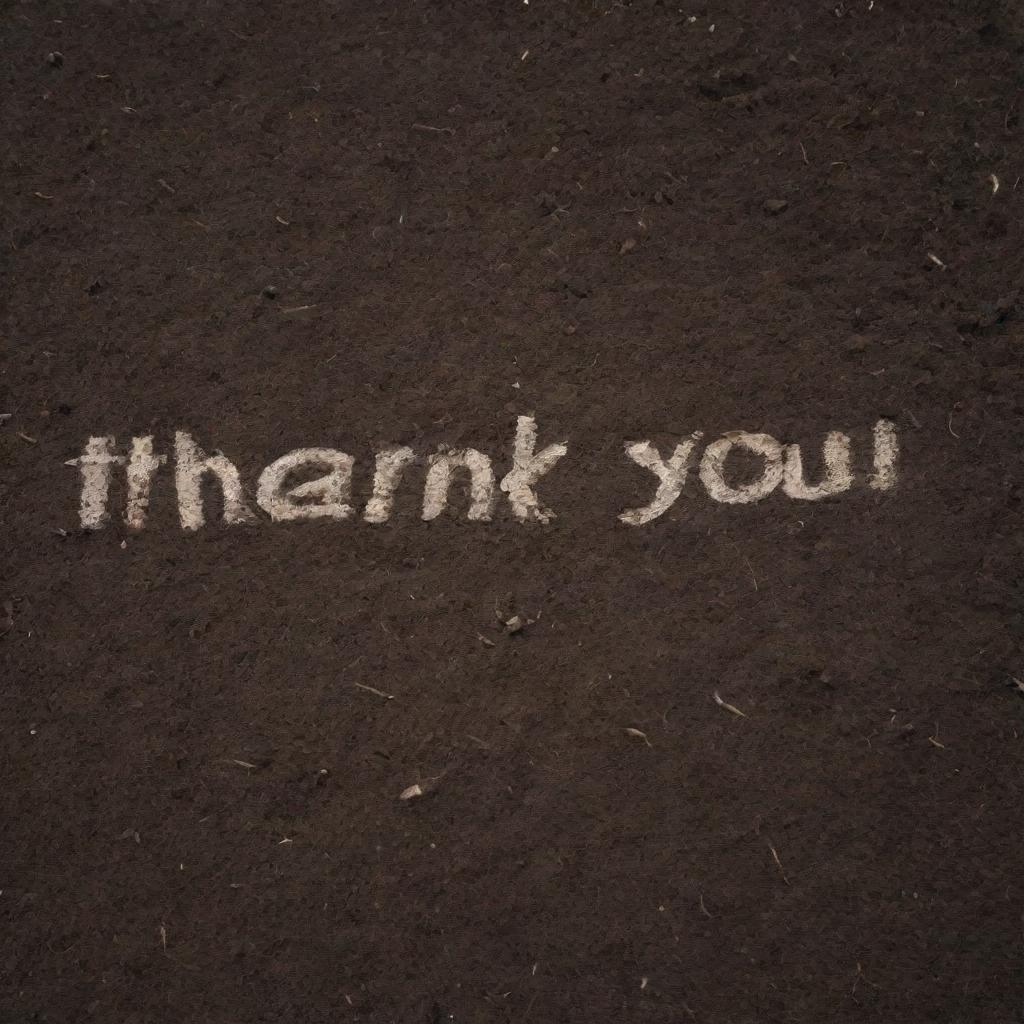 The words 'Thank You' artistically etched onto a bed of rich, dark soil.