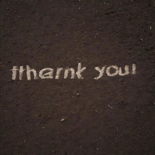 The words 'Thank You' artistically etched onto a bed of rich, dark soil.