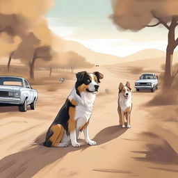 A high-quality digital art illustration depicts a scene alongside a road