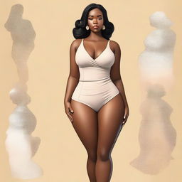 A high-quality digital art depicting a young woman with a voluptuous figure, standing confidently