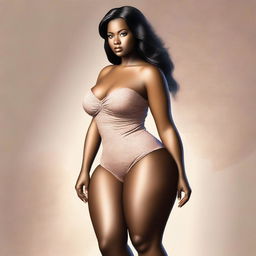 A high-quality digital art depicting a young woman with a voluptuous figure, standing confidently