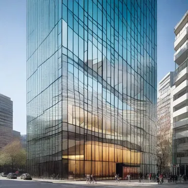 The building's glass facade has a refractive effect, causing the light to scatter and create beautiful patterns inside.