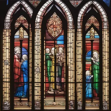 The stained glass windows in the church were made with refractive glass, casting a colorful spectrum of light onto the worshipers inside.