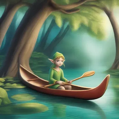In the magical world of elves and fairies, the mystical creatures use canoes to traverse enchanted rivers.