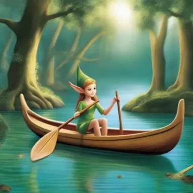 In the magical world of elves and fairies, the mystical creatures use canoes to traverse enchanted rivers.
