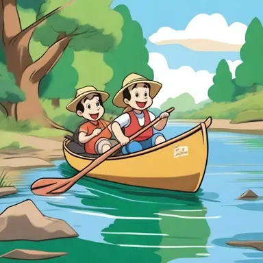 In the cartoon series, the characters often embark on exciting adventures in their trusty canoe.