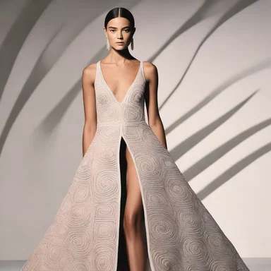 The designer showcased a stunning gown inspired by the spiral pattern of a mollusk's shell.
