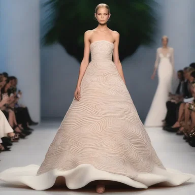 The designer showcased a stunning gown inspired by the spiral pattern of a mollusk's shell.